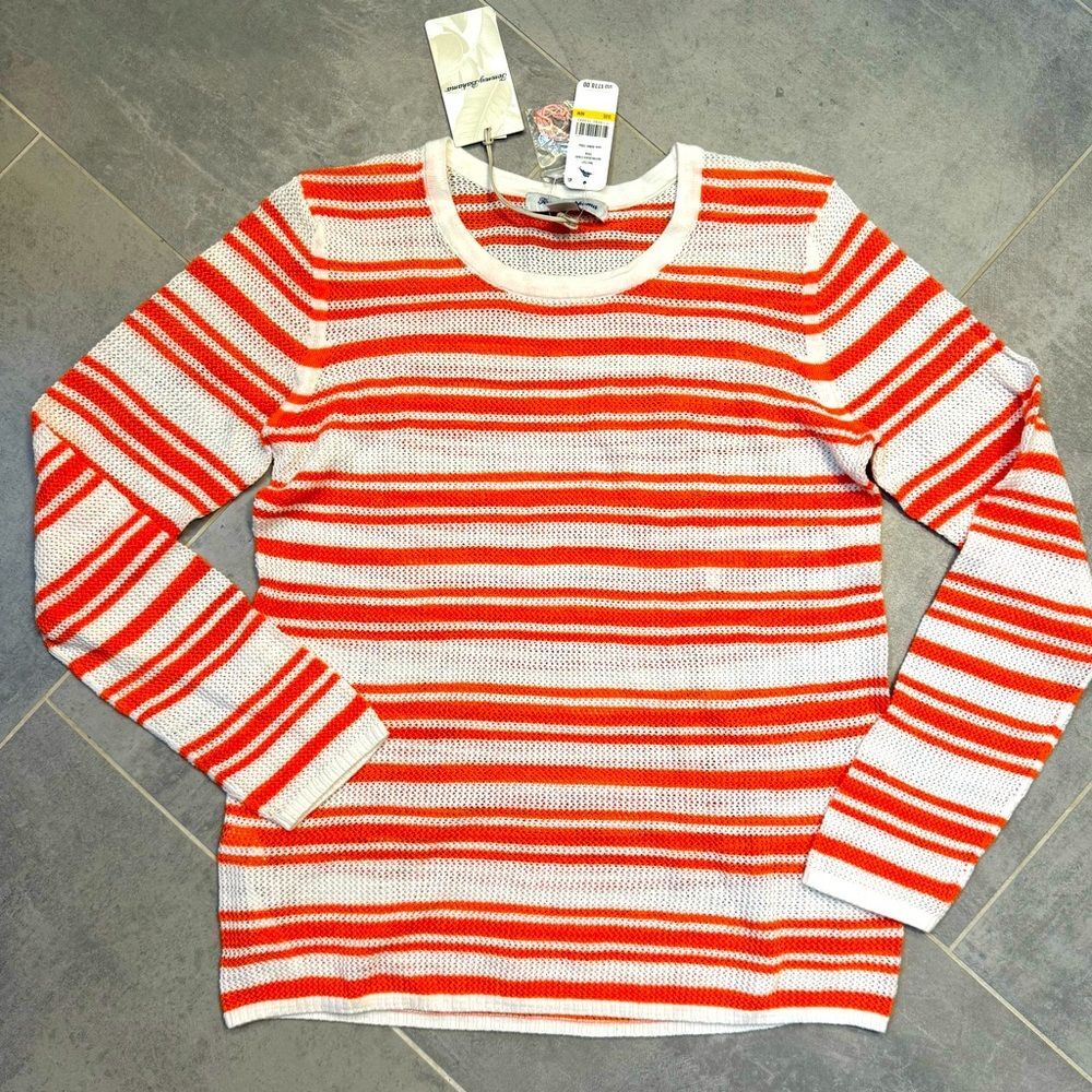 Tommy Bahama Rattan Beach Stripe Crew Sweater Burnt Coral Size Medium - NWT